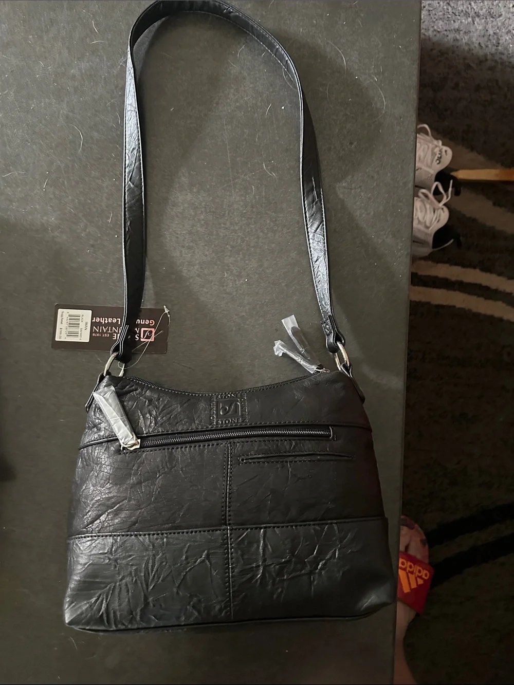 Stone Mountain Accessories Black Crossbody Messenger Bag with Silver Hardware